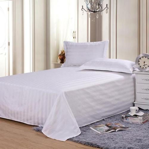 酒店宾馆客房床上用品加密白色纯全棉3cm条纹三公分缎条床笠床单
